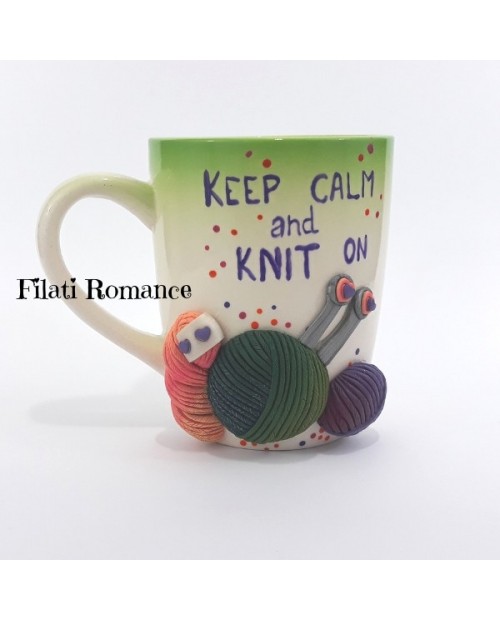 Mug decorata Keep calm and knit on